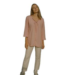 Fashion Bug Woman’s Pink Button Up Shirt Size XL  Round Neck #45